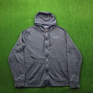 Huk Hoodie Mens XL Blue Full Zip Sweatshirt Outdoors Performance Fishing Casual